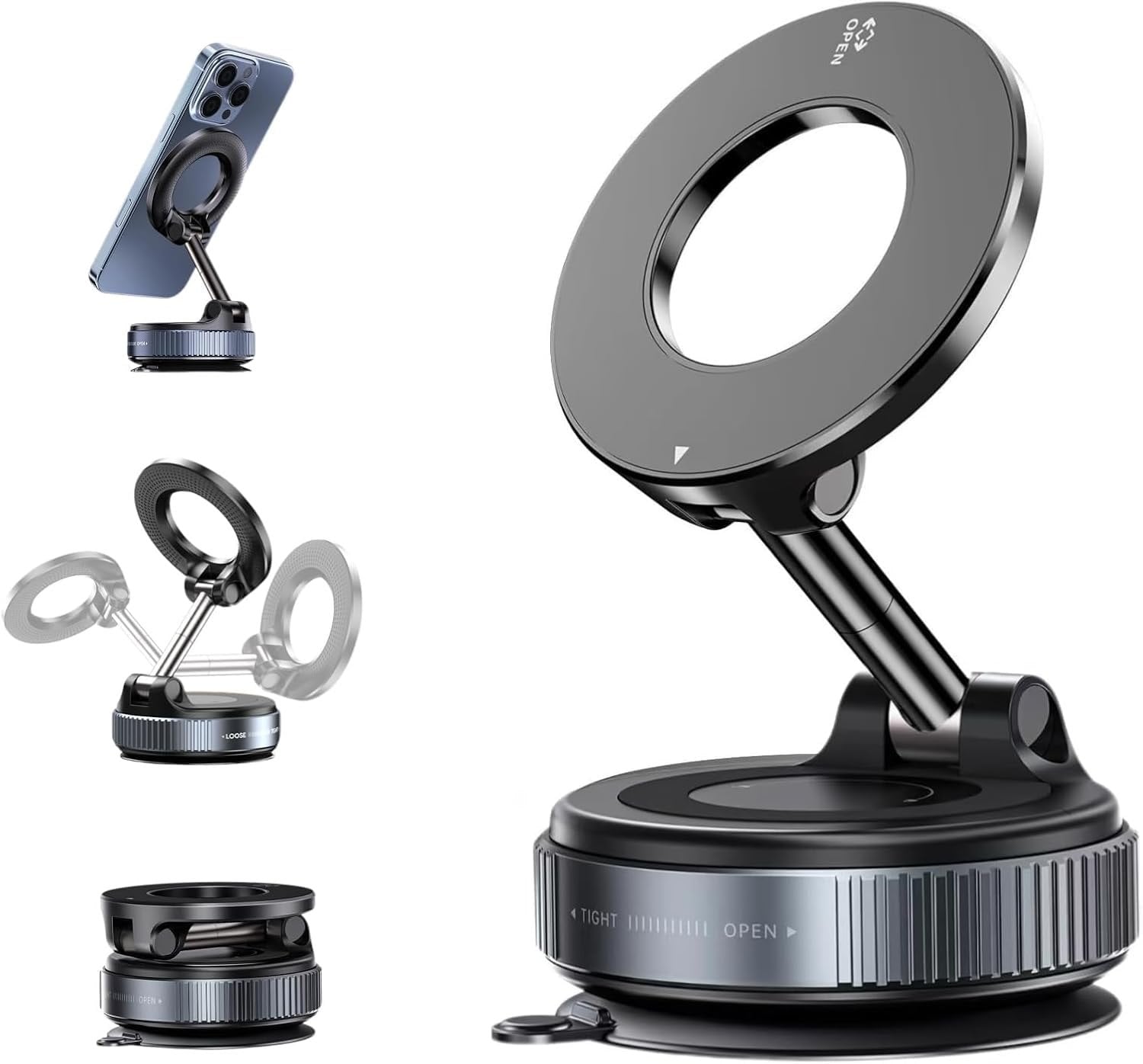 Vacuum Magnetic Suction Phone Holder 360° Reinforced Strong 42kg Ultra Suction Cup Phone Mount